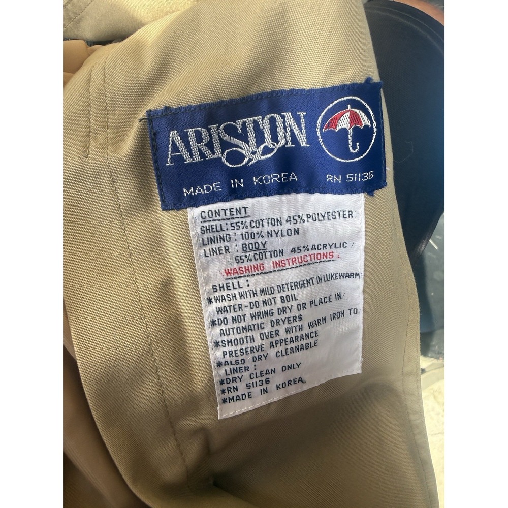 Vintage Ariston Trench Coat Womens 16 Tan Plaid Lined Belted Korea Raincoat - Picture 8 of 10